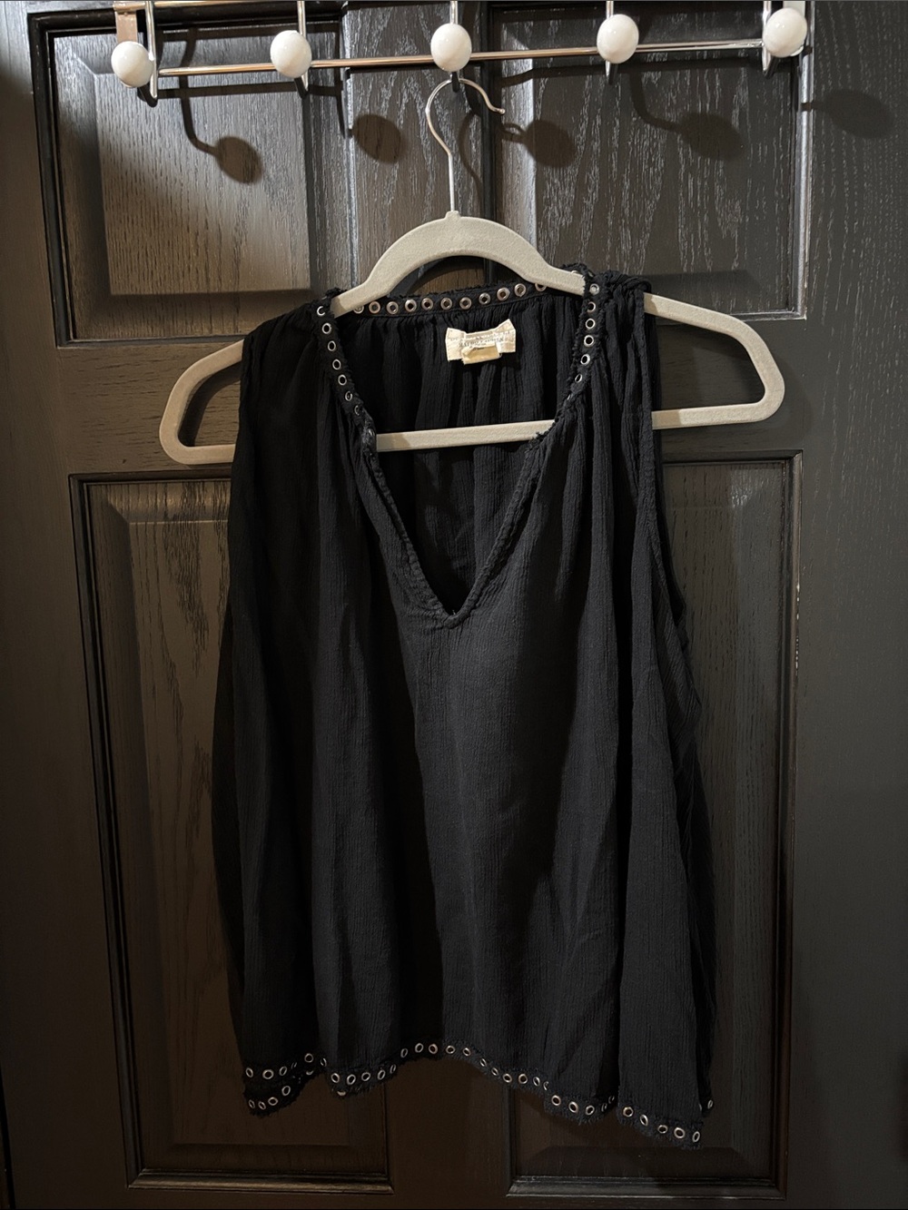 Ralph Lauren Black Sleeveless V-Neck Eyelet Tank